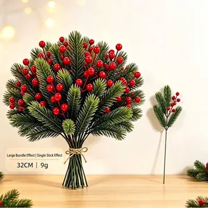 Artificial Christmas Pine Branches Red Berries Pinecones Floral Arrangement For Xmas Wedding Home Decor Holiday Greenery