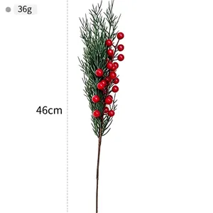 Artificial Christmas pine branch with red berries, 46cm length for home decoration