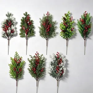Künstliche Weihnachts-Kiefernzweige Mit Roten Beeren Zapfen Weihnachtsbaumschmuck DIY Blumenarrangement Heimdeko