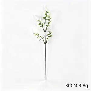 Detail view of 30cm artificial lavender plastic stem with white flowers.