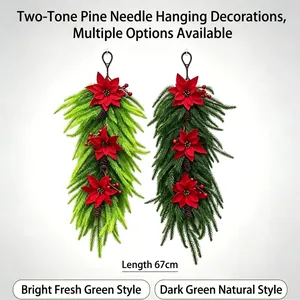 Décoration murale de Noël en pin Norfolk artificiel de 67 cm avec poinsettia rouge