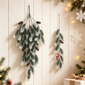 Realistic artificial pine needle and cone wall hanging for festive Christmas home decor