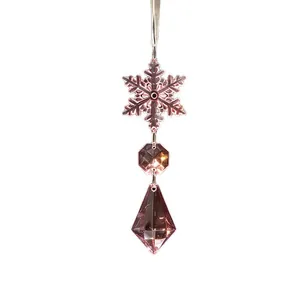 Elegante roze acryl sneeuwvlok kristallen hanger voor kerstboom decoratie versiering.