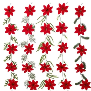 Ghirlande natalizie di poinsettia rossa artificiale con varie foglie verdi in 5 stili