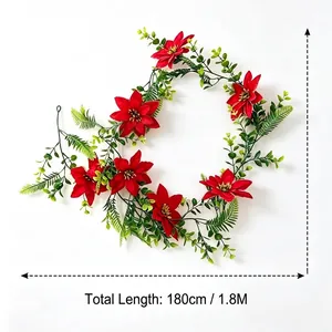 1.8m Artificial Christmas Poinsettia and Eucalyptus Vine for Holiday Wall Hanging
