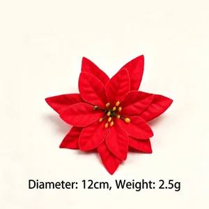 Fleur de poinsettia artificielle en velours rouge vif pour votre décoration de Noël