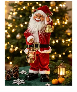 Dettaglio Babbo Natale elettrico con lanterna accesa e campanella dorata festiva