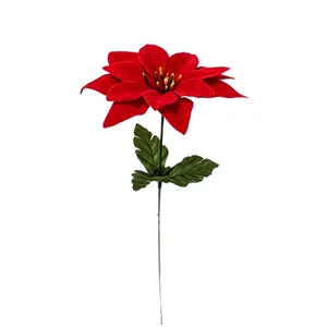 Fleur de poinsettia artificielle en velours rouge pour décoration de Noël
