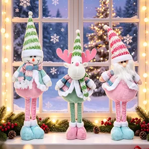 Set of candy-colored Christmas plush dolls with telescopic legs for festive window decor