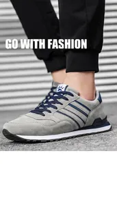 Close-up of grey and blue men's breathable sports sneakers designed for running and travel