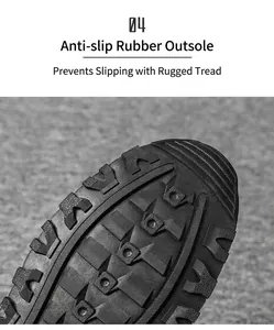 Detail view of the durable non-slip black rubber sole with deep outdoor tread pattern