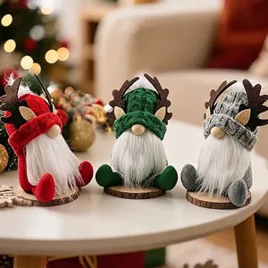 Gnome de Noël Renne Poupée en Peluche Décoration Nordique Avec Base en Bois Pour Table Sapin de Noël Fête Ornements