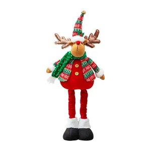Poupée de renne de Noël télescopique festive décoration avec tenue rouge et verte