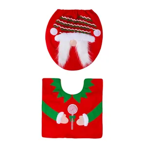 Ensemble de couvre-siège de toilette et tapis en forme de U sur le thème du Père Noël Noël