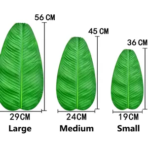 Three sizes of green artificial banana leaves for table decoration and placemats