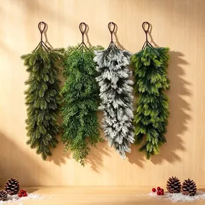 Set of 4 artificial Christmas greenery swags for festive wall and door decoration