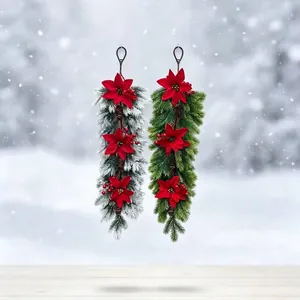Guirlande de Noël en forme de goutte avec poinsettias rouges et pommes de pin décoration