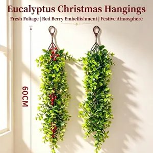 Künstliche Eukalyptus Reben Wandbehang Grün Mit Roten Beeren Weihnachtsdekoration Falsche Pflanzen Für Haus Garten Party Hochzeit