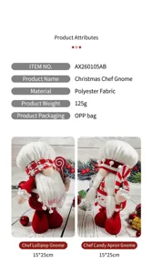 Handmade Christmas Chef Gnome dolls set of 2, 15x25cm polyester plush for holiday decor