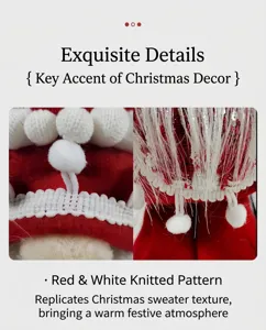 Detailed close-up view of the red and white knitted pattern texture on a Christmas gnome
