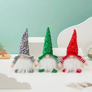 Trois gnomes de Noël festifs à paillettes avec LED, poupées décoratives lumineuses