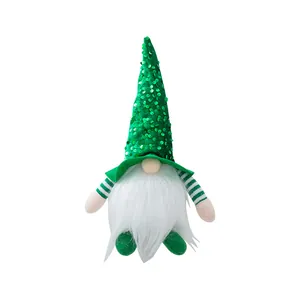 Gnome de Noël vert à paillettes avec lumière LED pour une décoration de fête