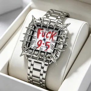 Retro Square Quartz Watch With Thorn Spike Case Zinc Alloy Metal Strap Waterproof Wristwatch Graffiti Dial Roman Numeral Arabic Numeral Streetwear Fashion Jewelry