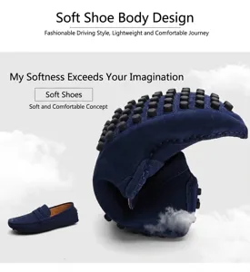 Mocassins en daim bleu marine flexibles avec détail de semelle souple
