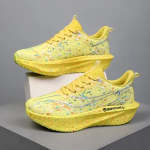 Chaussures de course marathon professionnelles avec design éclaboussures de peinture jaune