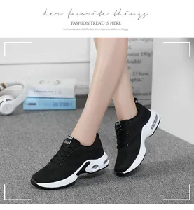 Breathable black mesh women's running sneakers with white air cushion sole for daily gym wear
