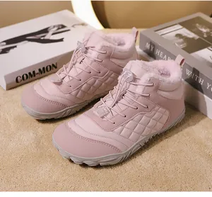 Comodi stivali da neve invernali rosa da donna con calda fodera in peluche e coulisse