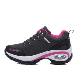 Professional black and pink outdoor hiking sports shoes with air cushion sole for women