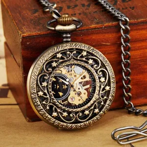 Montre de Gousset Mécanique Semiautomatique Vintage Avec Gravure Étoile Évidée Steampunk Antique Avec Chaîne Pour Étudiants Unisexe
