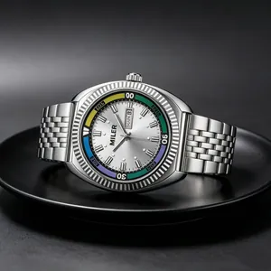 Orologio al Quarzo MILER da Uomo Cinturino in Acciaio Inossidabile Chiusura a Farfalla Luminoso Doppio Calendario Orologio da Polso
