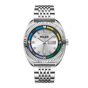 Orologio al quarzo classico da uomo con cinturino in acciaio argento e calendario
