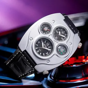 Reloj de cuarzo estilo punk para hombre con esfera grande plateada y función de brújula