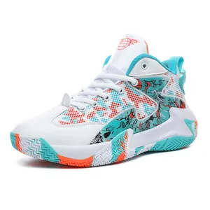 Stylish men's basketball shoes with vibrant white, turquoise, and orange athletic design
