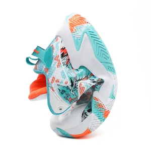 High-performance basketball shoes for men with flexible soles and vibrant teal accents.