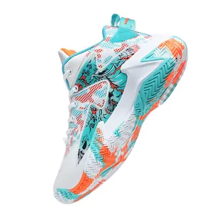 Professional high-top basketball shoes for men and boys in turquoise and orange
