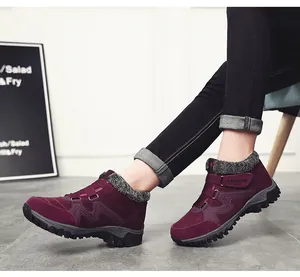 Winter plush warm boots in burgundy for outdoor sports and casual wear