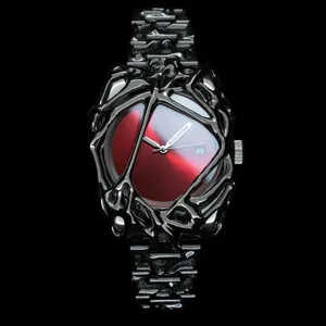 Reloj de Cuarzo de Aleación Original Metal Líquido Irregular Para Hombre Pantalla de Fecha Calado Punk Gótico Joyería de Moda