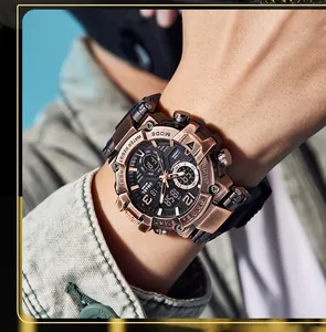 Close-up detail of SMAEL men's sports watch with dual analog and digital display