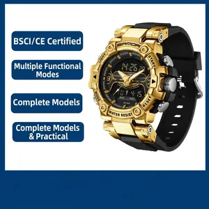 Men Sport Digital Analog Watch Waterproof Dual Display Luminous Hands Chronograph Alarm TPU Strap Outdoor Wristwatch