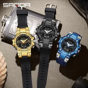 SANDA multi-functional waterproof sports watch for men with luminous digital display