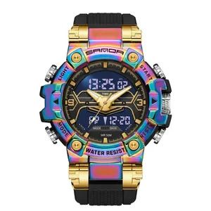 Professional Sanda colorful digital sports watch with iridescent finish and silicone strap