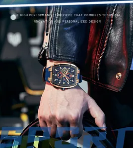 Reloj deportivo MINI FOCUS para hombre con correa de silicona azul y esfera hueca multicapa