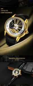 Details der goldenen Forsining Automatik-Armbanduhr mit elegantem Skelett-Zifferblatt