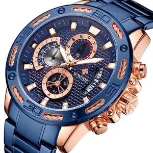 WWOOR Luxus Herren Quarzuhr Chronograph Geflochtene Lünette Edelstahlband 3ATM Wasserdicht Leuchtende Datum Armbanduhr