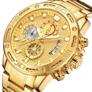 Luxuriöse goldene Herrenuhr aus Edelstahl mit Chronograph und dekorativer Seillünette