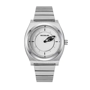 Modern unisex quartz watch with stainless steel band featuring a unique eye design dial
